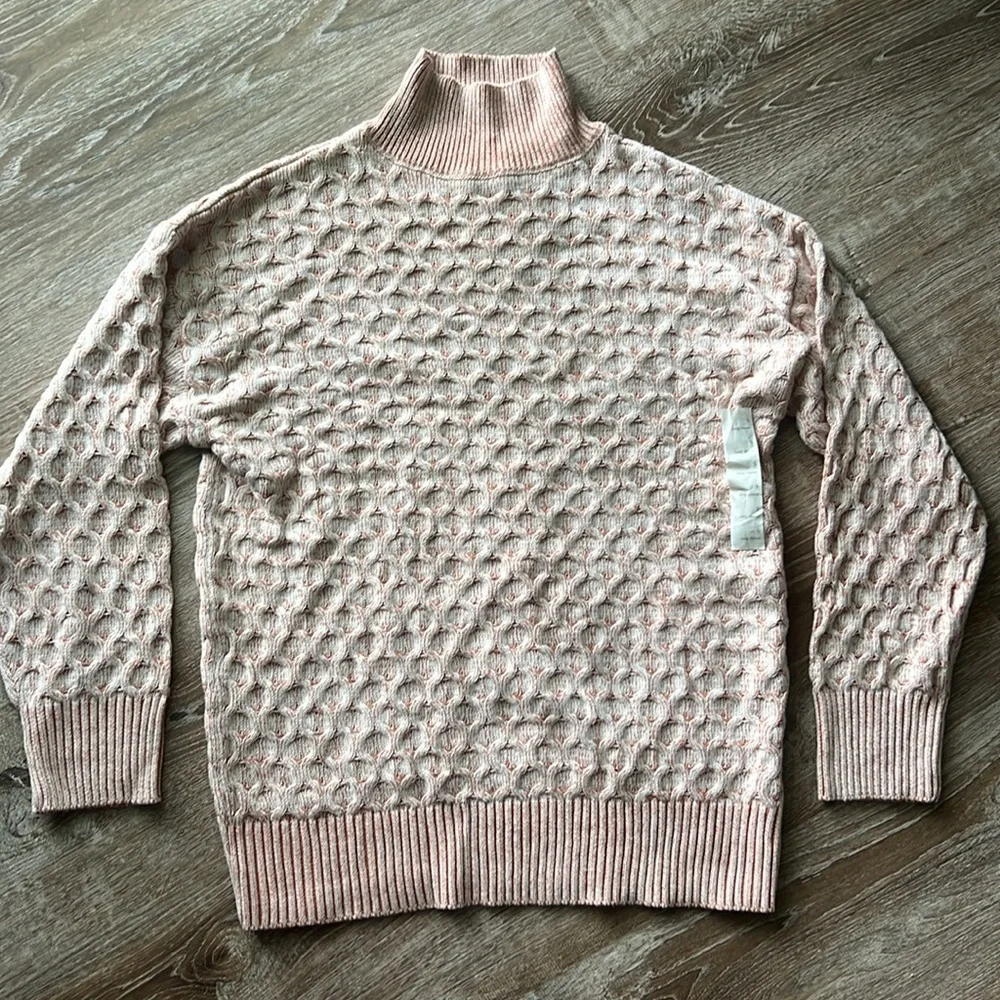 Knox Rose NWT Cream and Pink Textured Mock Turtleneck Sweater size S
